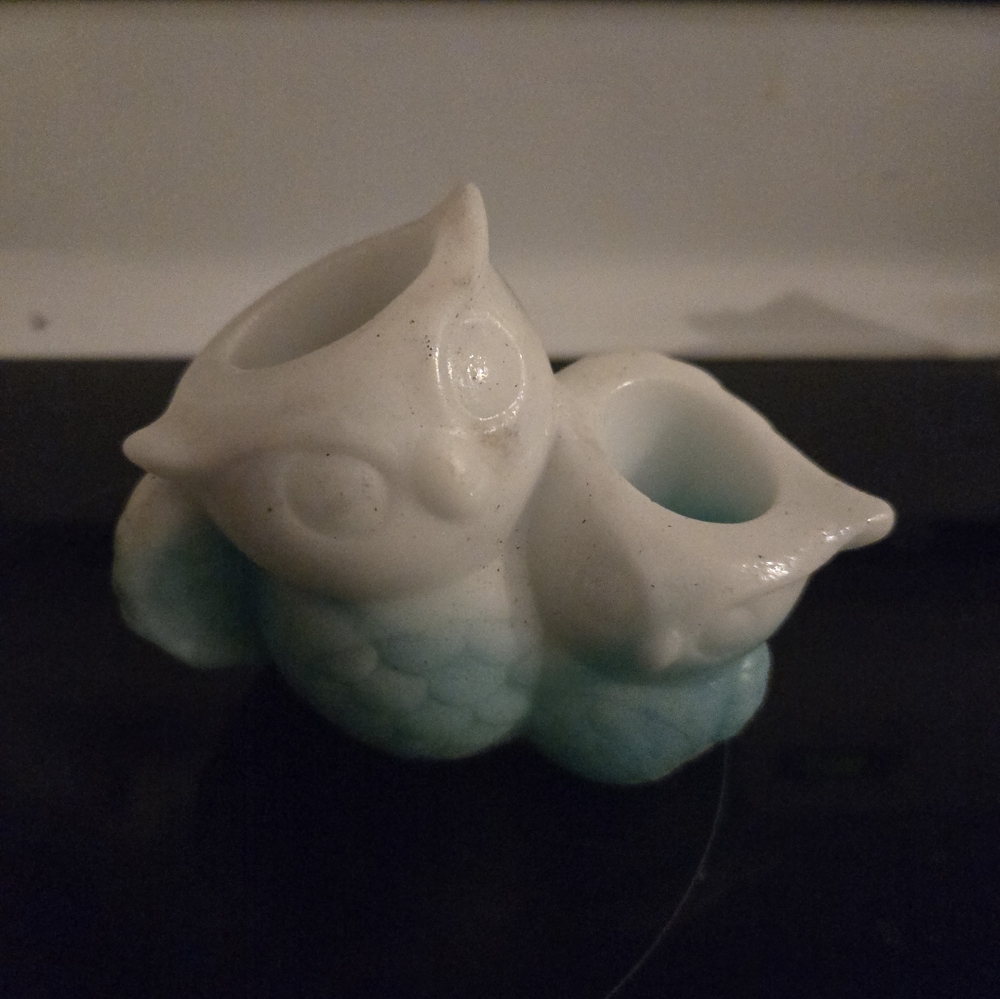 Blue & White Double Owl Succulant Pot Or Pencil Holder